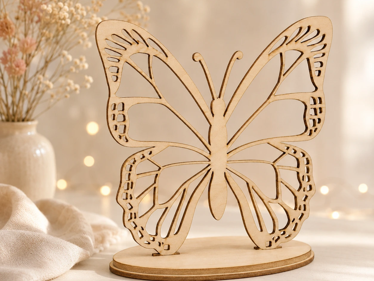 Papillon décoratif en bois sur socle