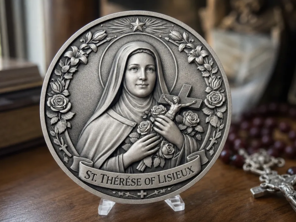 St. Therese of Lisieux Religious Medal with Floral Border