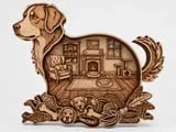 [Laser cut and engrave] Layered Wooden Dog Silhouette Wall Art Featuring Cozy Living Room Scene