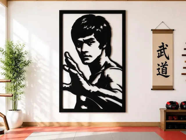 Bruce Lee Silhouette Wall Art SVG | Martial Arts Fighter Laser Cut File | Kung Fu Decor