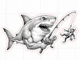 [Laser cut and engrave] Wooden Shark Fishing for a Scuba Diver Wall Art