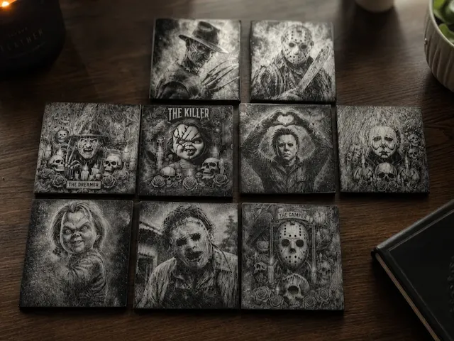 Horror Movie Character Square Drink Coasters Set