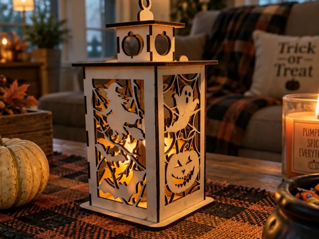 [Laser cut and engrave] Lanterne décorative d'Halloween avec motifs de sorcière, fantôme et citrouille