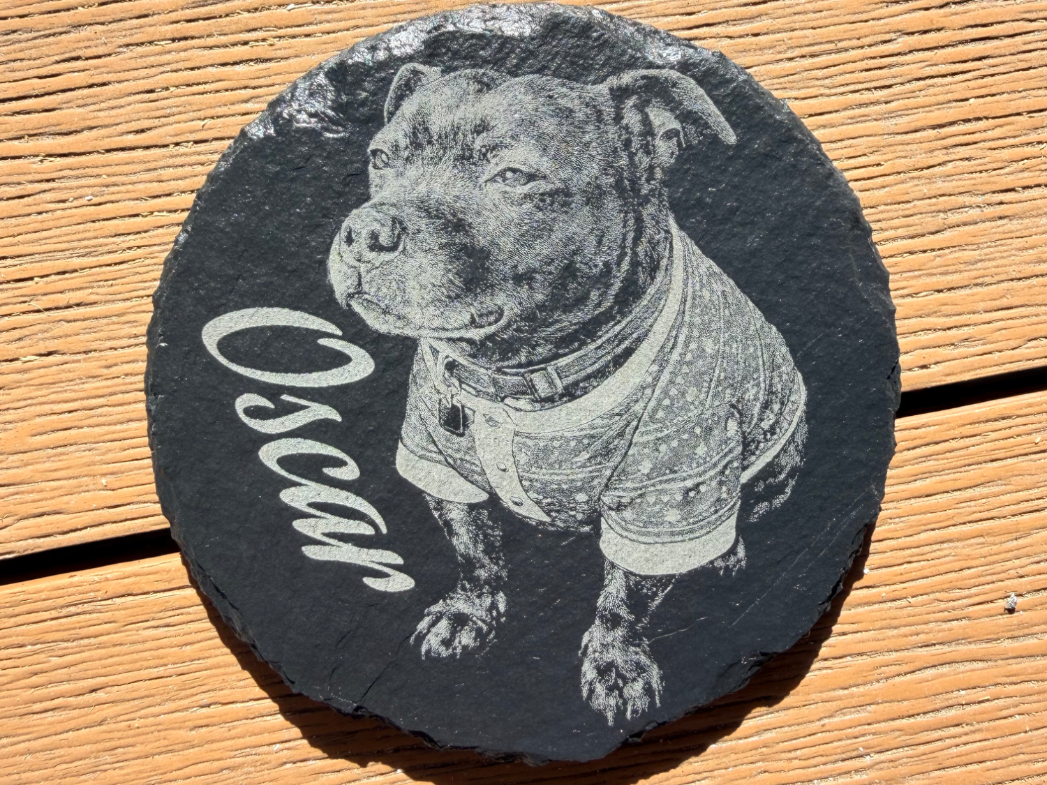 Round Slate Coaster Featuring Personalised Dog Portrait