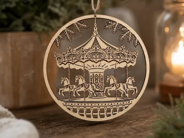 Runder Weihnachtsbaumschmuck mit Karussell Motiv SVG Datei