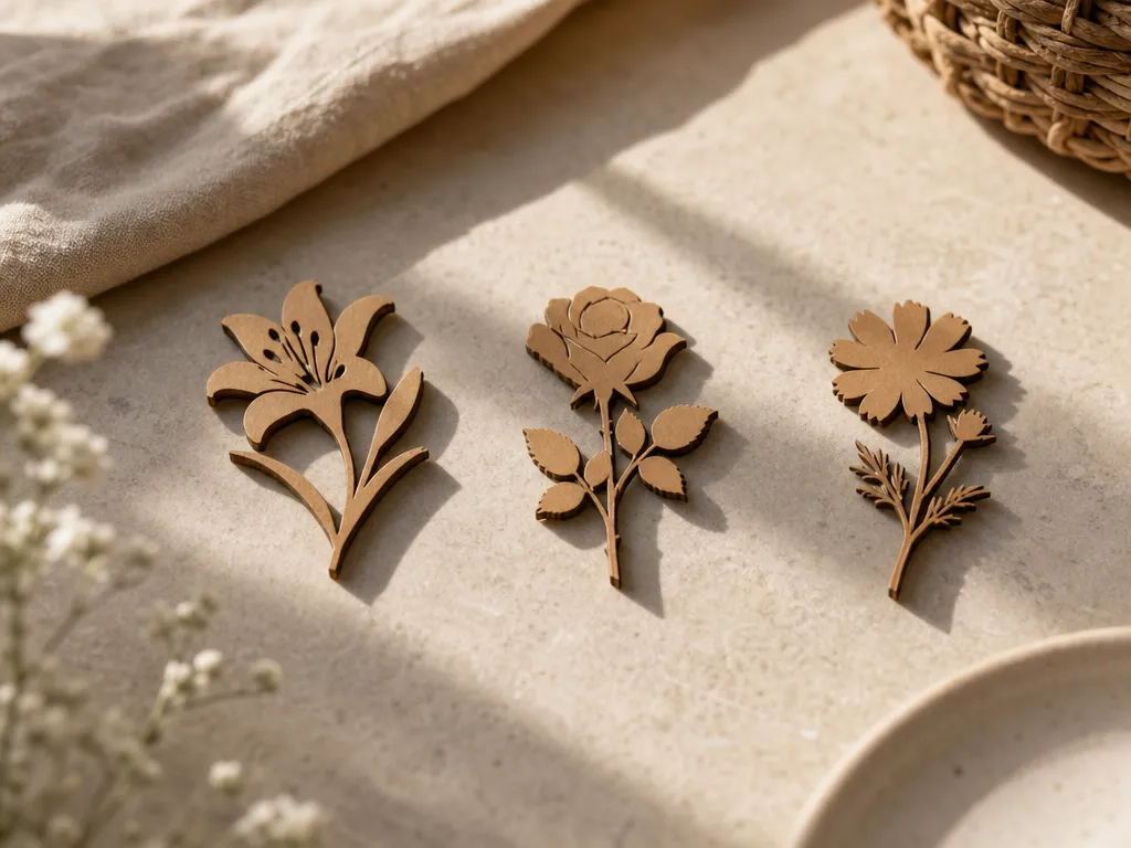 Set of Three Wooden Flower Cutouts christmas gift for mom design