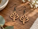 [Laser cut and engrave] Filigree Lotus Flower Wooden Drop Earrings