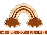[Laser cut and engrave] Wooden Rainbow Wall Art with Clouds - Laser Cutting Design