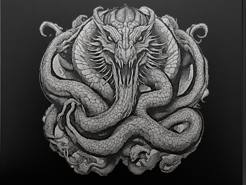 Intricate Coiled Dragon Illustration Business card