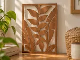 [Laser cut and engrave,Other] Rectangular Wooden Wall Art Panel with Tropical Leaf Motif