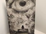 [Laser cut and engrave] Metallplatte mit surrealem Kunstwerk von einem Mädchen und einem riesigen Auge