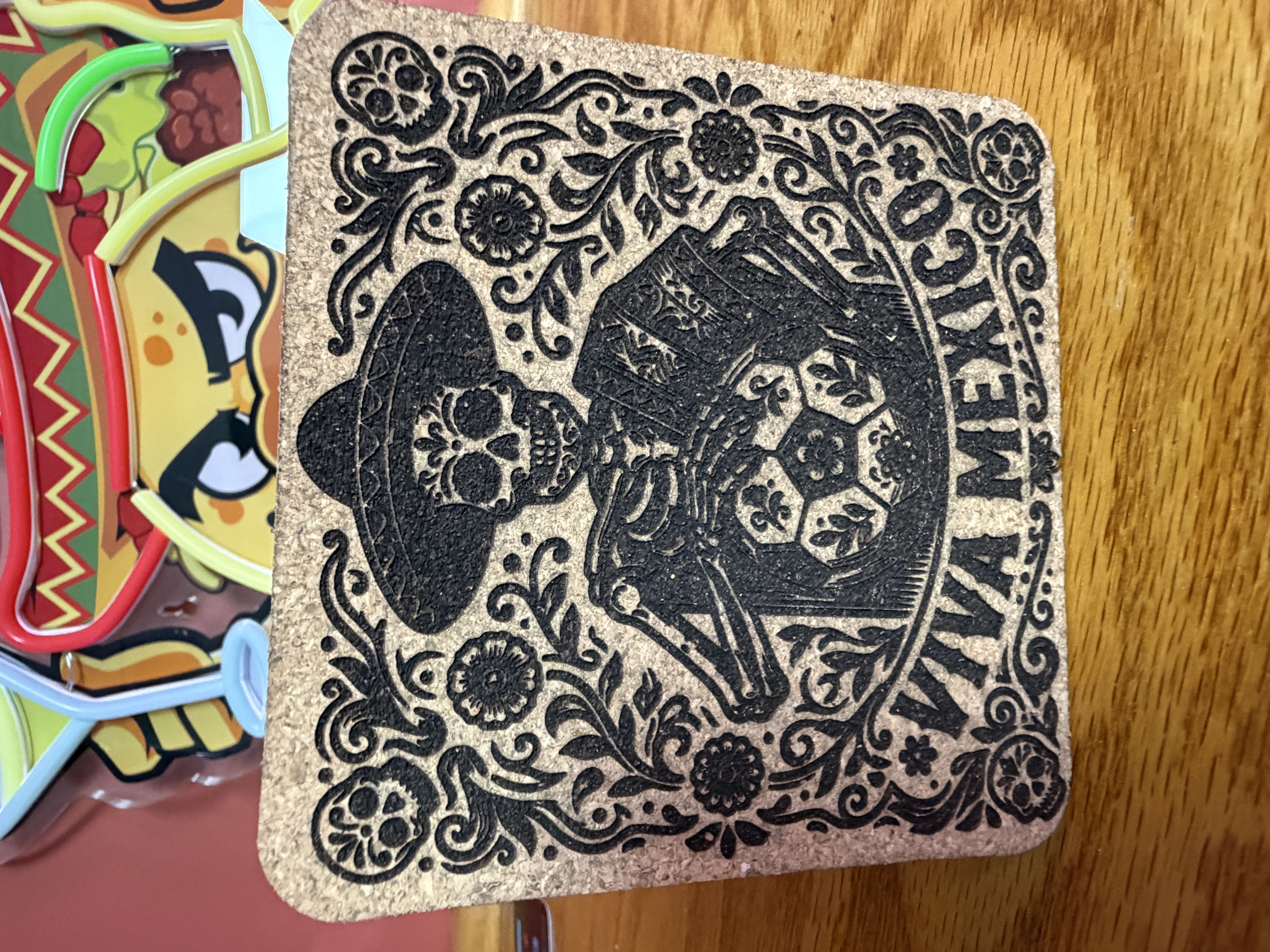 [Laser cut and engrave] Day of the Dead Skeleton with Soccer Ball Cork Coaster