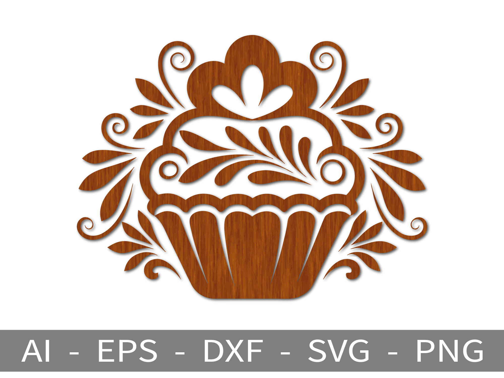 [Laser cut and engrave] Cupcake - Floral Laser Cut File