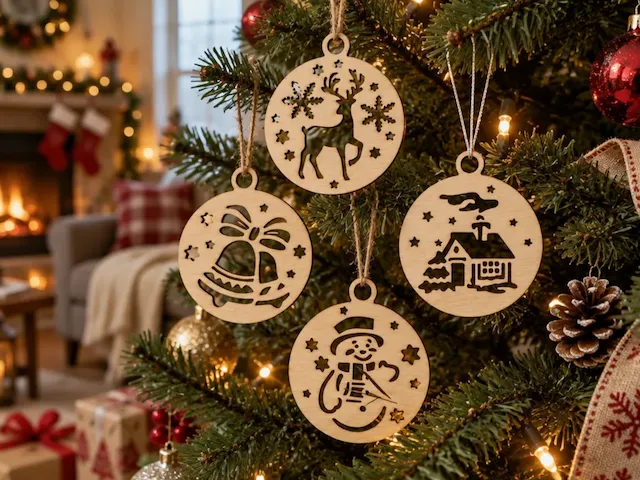 Classic Laser Cut Wooden Christmas Ornament Set