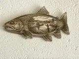 [Laser cut and engrave] Trout Shaped Metal Plaque Featuring Fly Fishing Scene