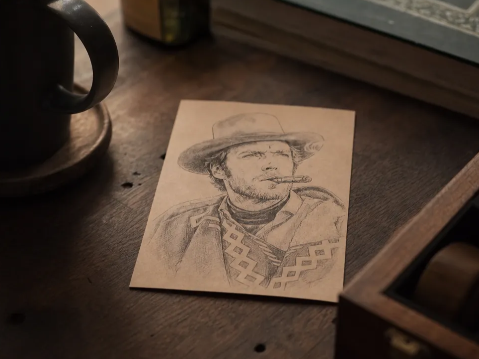 Fan art Pencil sketch portrait of Clint Eastwood with a cigar