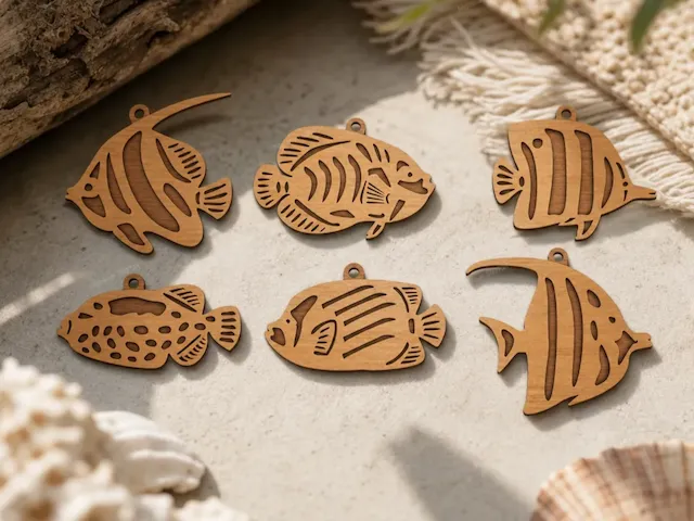 Set of Tropical Fish Wooden Hanging Ornaments