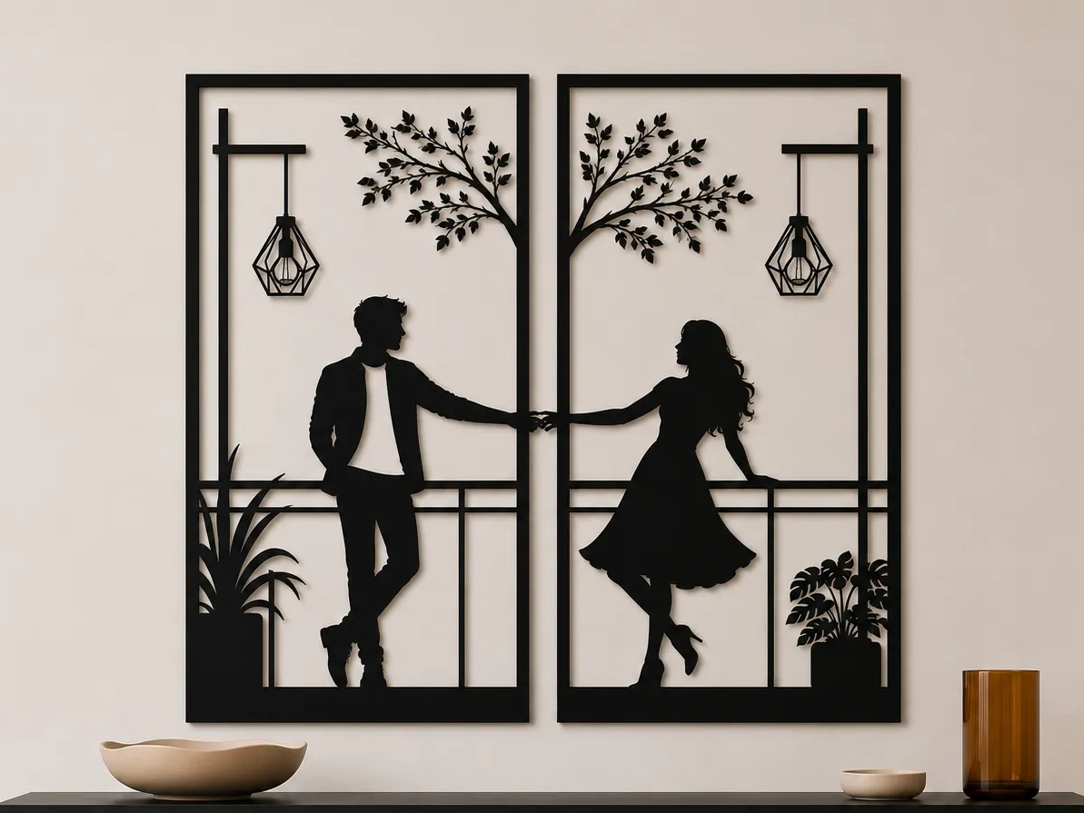 Romantic Couple Balcony Wall Art SVG | Love Silhouette Panels | Modern Couple Decor | Anniversary Gift | Laser Cut SVG Digital Download