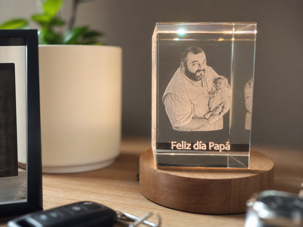 Personalized Crystal Photo Block: Feliz Día Papá father's day gift design