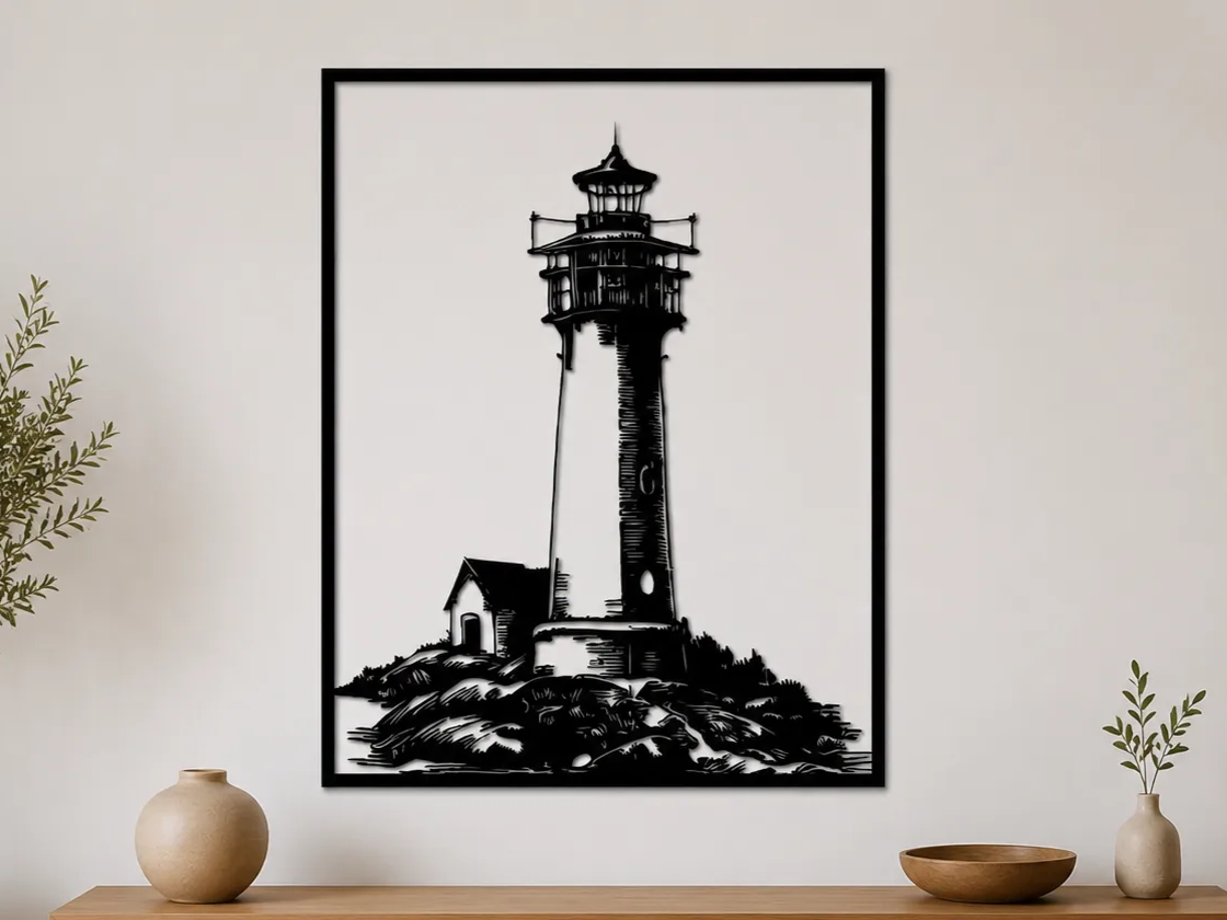 Lighthouse Wall Art SVG | Coastal Lighthouse Silhouette | Nautical Beach House Decor | Laser Cut SVG | Digital Download