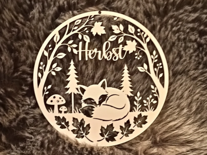 Rundes Wandbild mit Fuchs Motiv und Herbst Schriftzug