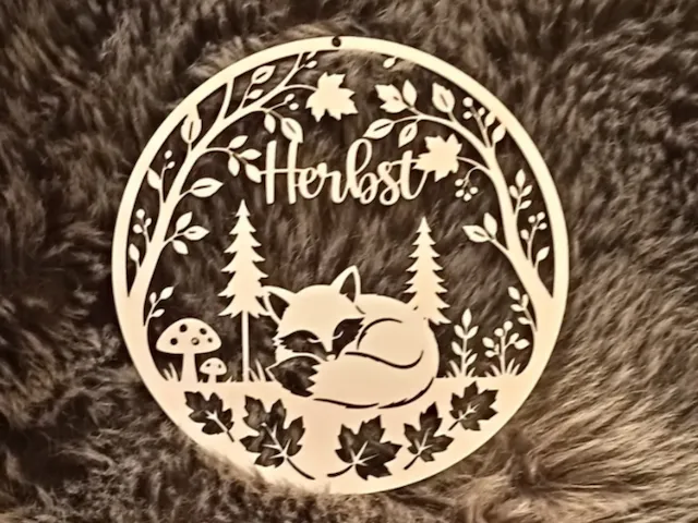 Rundes Wandbild mit Fuchs Motiv und Herbst Schriftzug