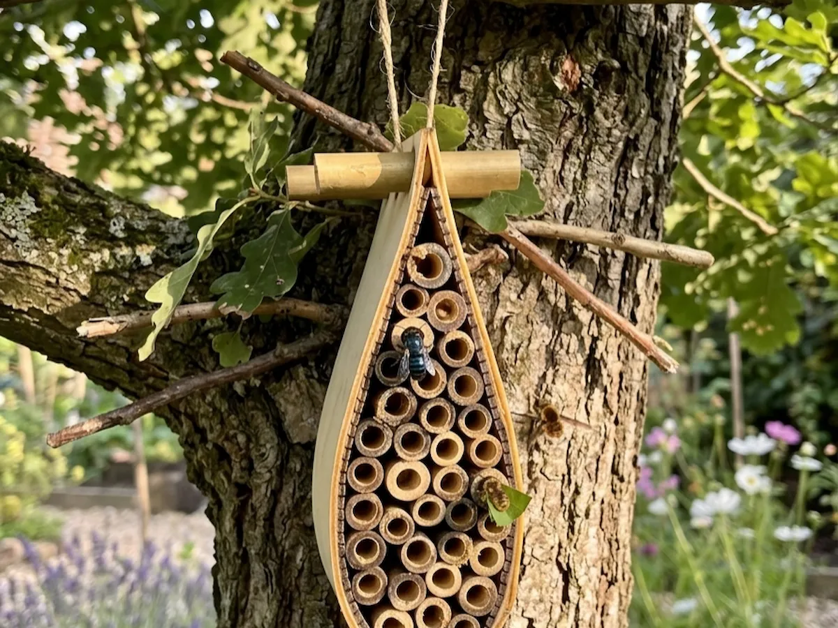 [Laser cut and engrave] Teardrop Shaped Hanging Bee Hotel for Garden Pollinators