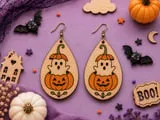 [Laser cut and engrave] Ghost Pumpkin Earrings Svg, Halloween Laser Cut File, Cute Ghost Wood Earrings, Glowforge, Dxf Pdf Download