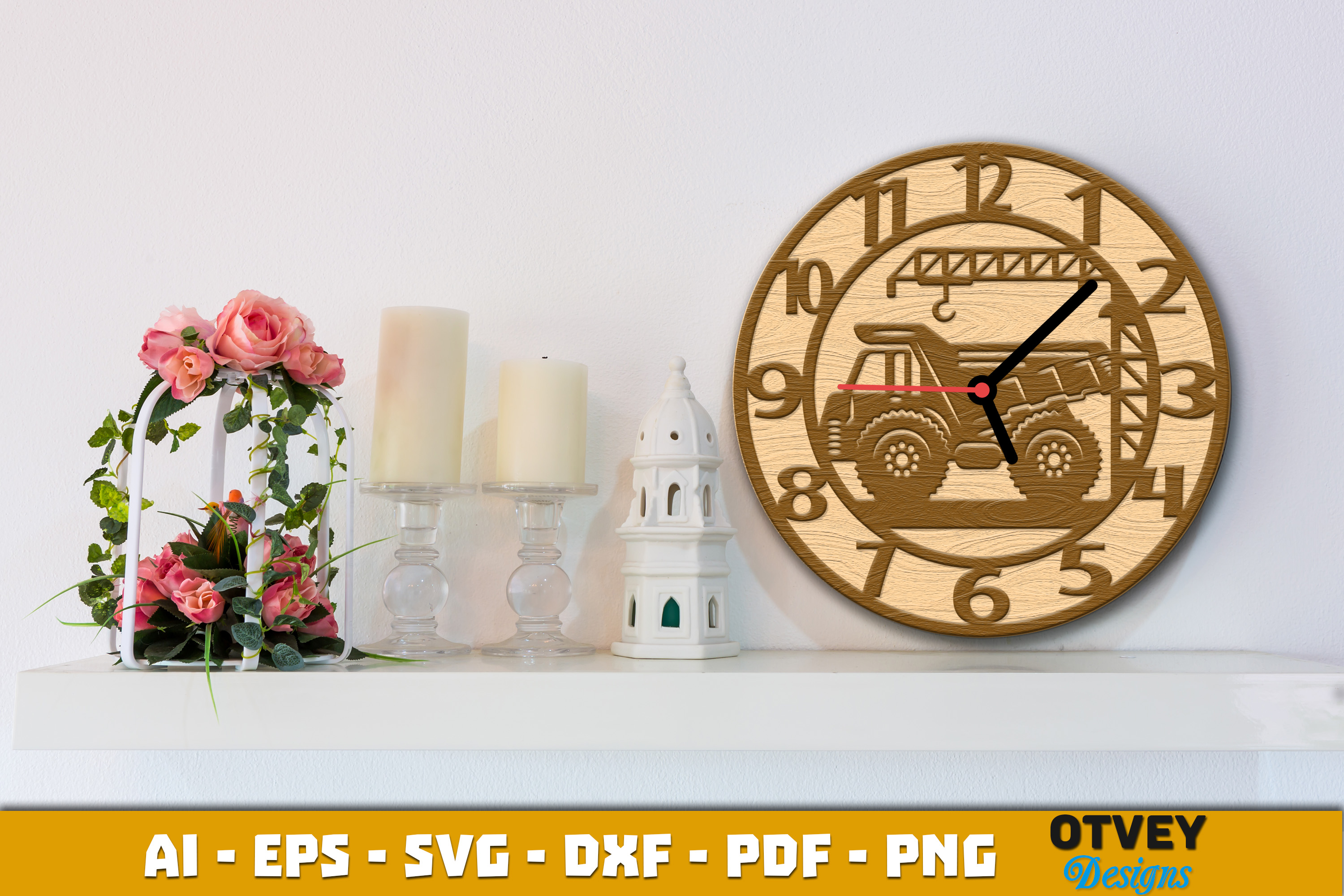[Laser cut and engrave] Wooden Construction Wall Clock Lasercut 12 Designs