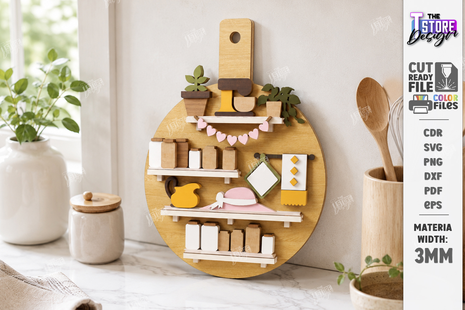 [Laser cut and engrave] Miniature Kitchen Scene Wall Hanging Cutting Board Decor Laser Cut Bundle. Mini Kitchen. Home Decor