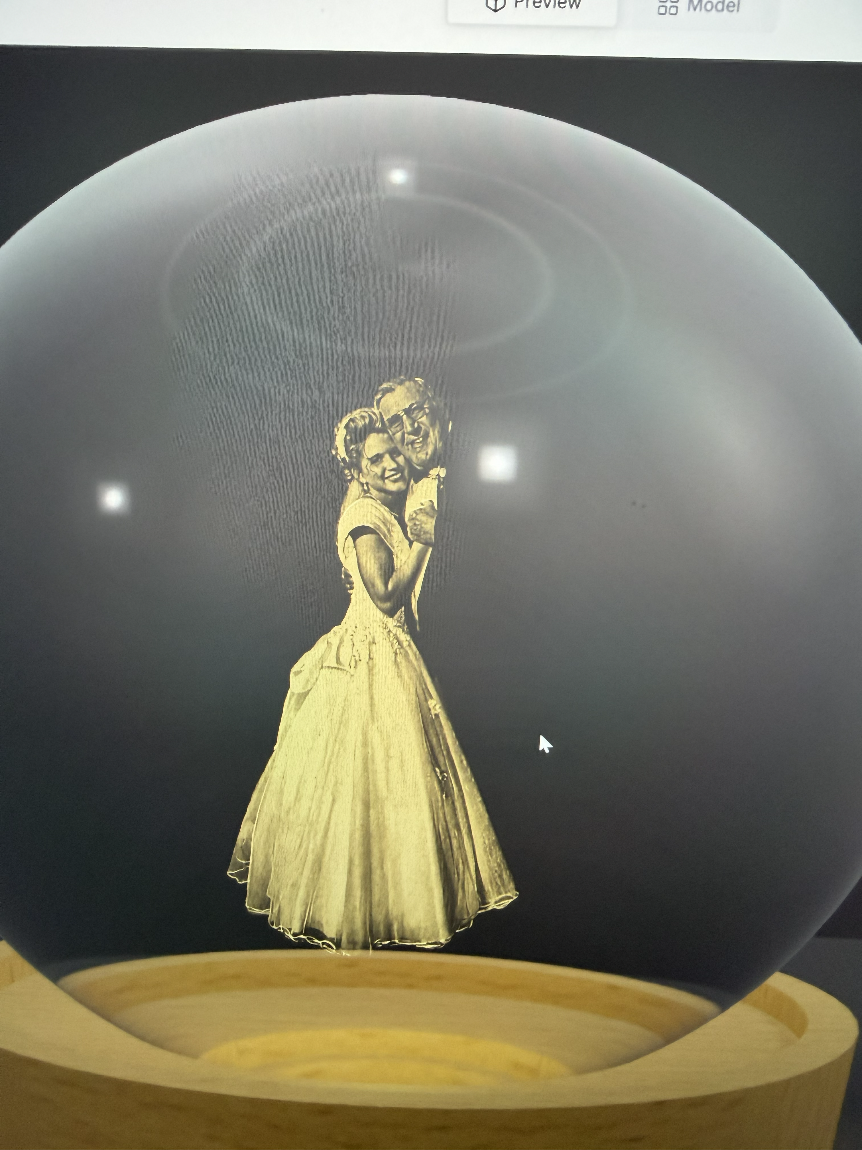 [Laser cut and engrave] Personalized Crystal Photo Sphere with Illuminated Wooden Base
